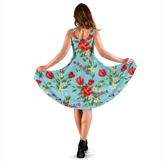 Summer Floral Pattern Print Design SF011 Midi Dress