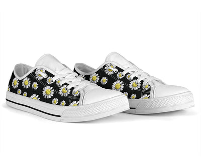 Daisy Pattern Print Design DS01 White Bottom Low Top Shoes