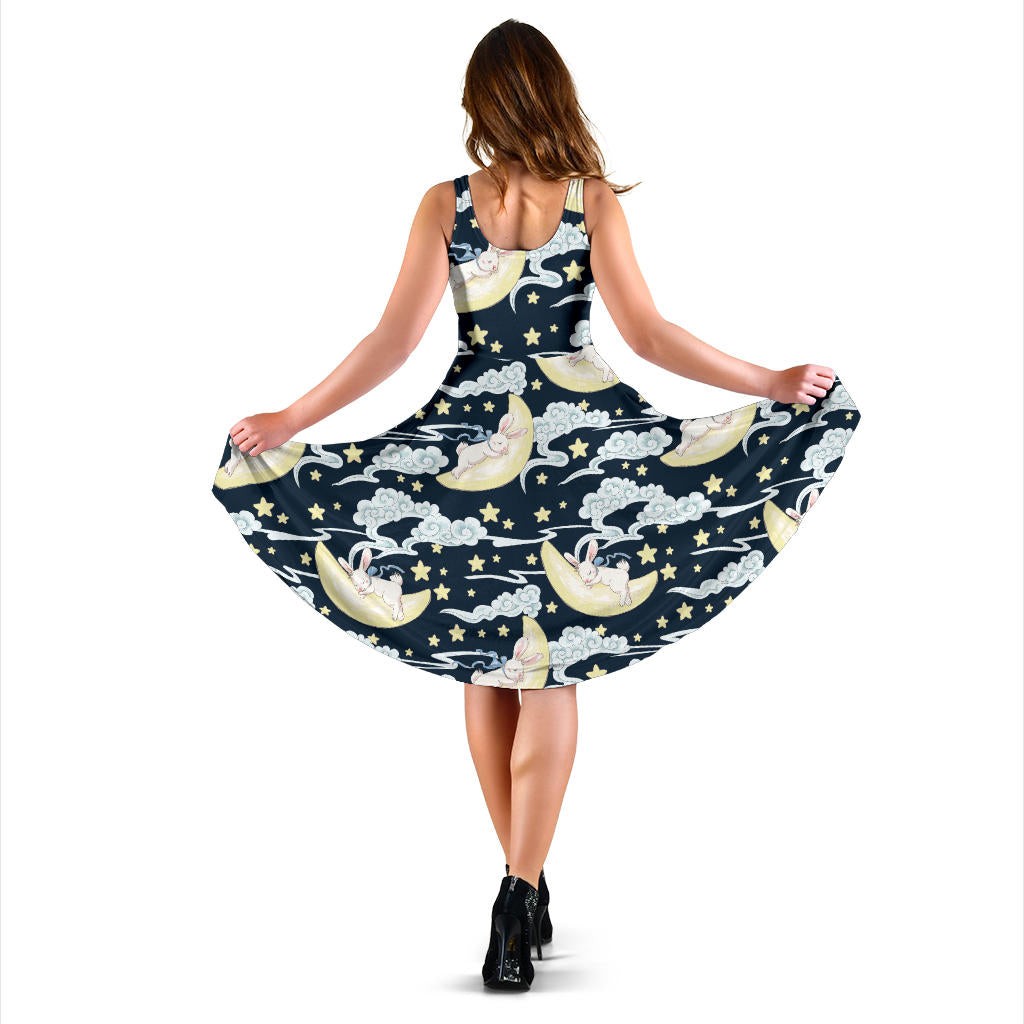 Rabbit Sleeping Pattern Print Design RB08 Midi Dress