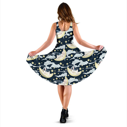 Rabbit Sleeping Pattern Print Design RB08 Midi Dress