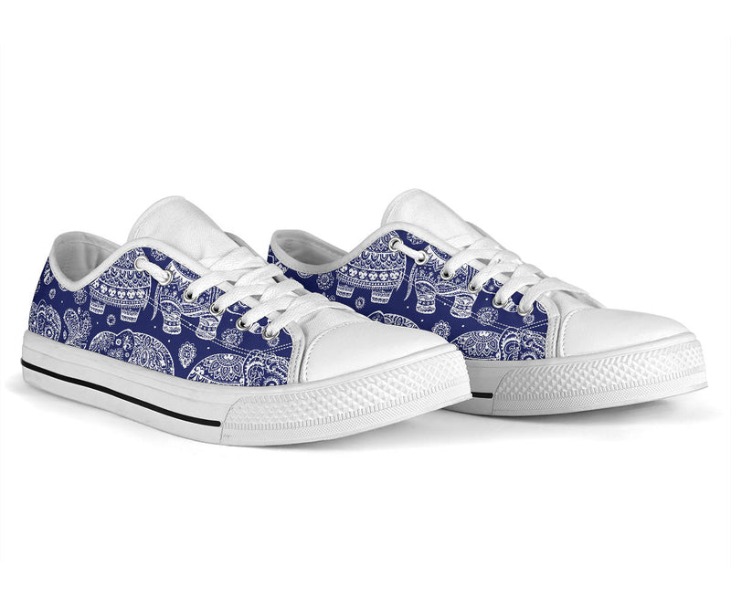 White Elephant Mandala White Bottom Low Top Shoes