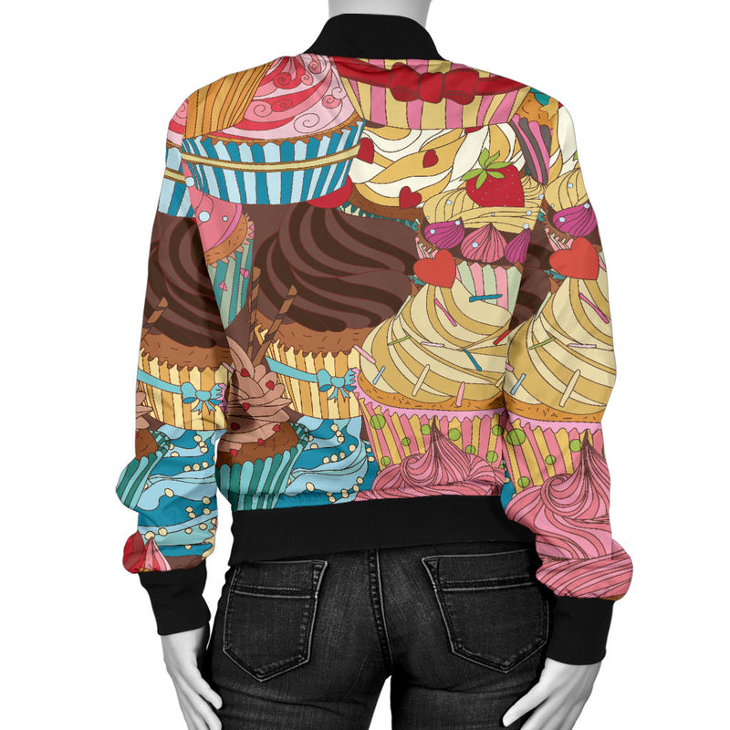 Cupcake Pattern Print Design CP01 Women Bomber Jacket