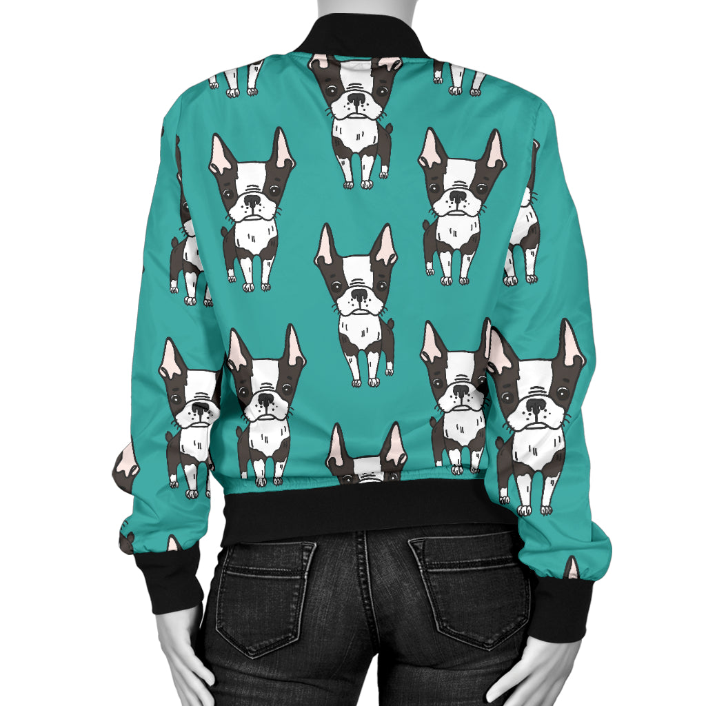 Boston Terrier Pattern Print Design 04 Women's Bomber Jacket