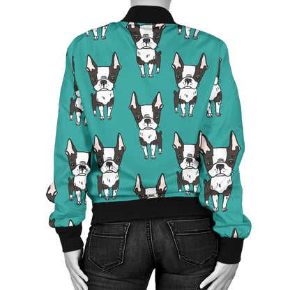 Boston Terrier Pattern Print Design 04 Women's Bomber Jacket