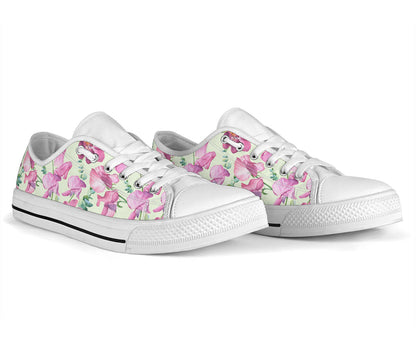 Peony Pattern Print Design PE011 White Bottom Low Top Shoes