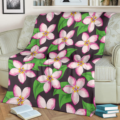 Pink Plumeria Pattern Print Design PM019 Fleece Blanket