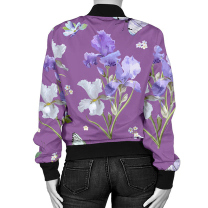 Iris Pattern Print Design IR09 Women Bomber Jacket