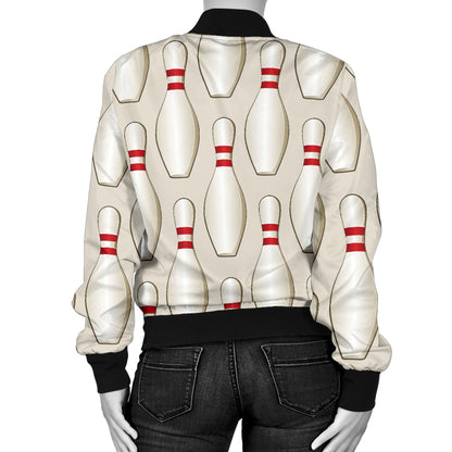 Bowling Pin Pattern Print Design 01 Women's Bomber Jacket