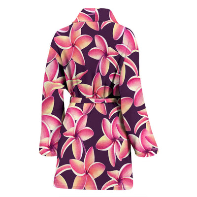 Purple Plumeria Pattern Print Design PM010 Women Bathrobe