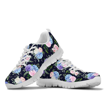Hydrangea Pattern Print Design HD01 Sneakers White Bottom Shoes