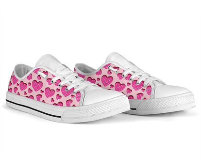 Heart Pink Pattern Print Design HE06 White Bottom Low Top Shoes