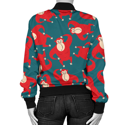 Chimpanzee Pattern Print Design 04 Women's Bomber Jacket
