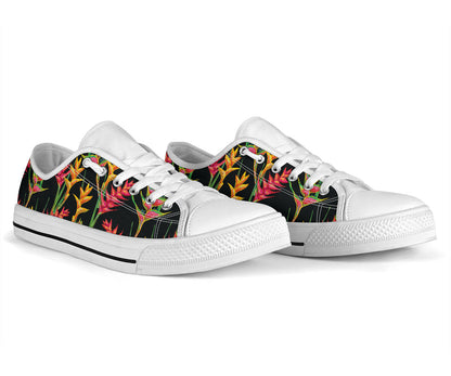 Heliconia Pattern Print Design HL01 White Bottom Low Top Shoes