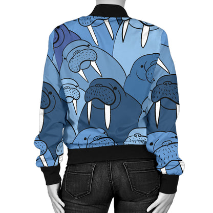 Walrus Pattern Print Design 01 Women's Bomber Jacket
