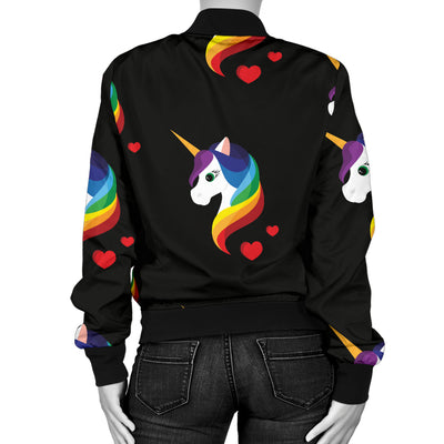 Rainbow Unicorn Pattern Print Design A03 Women's Bomber Jacket