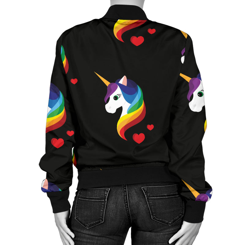 Rainbow Unicorn Pattern Print Design A03 Women's Bomber Jacket