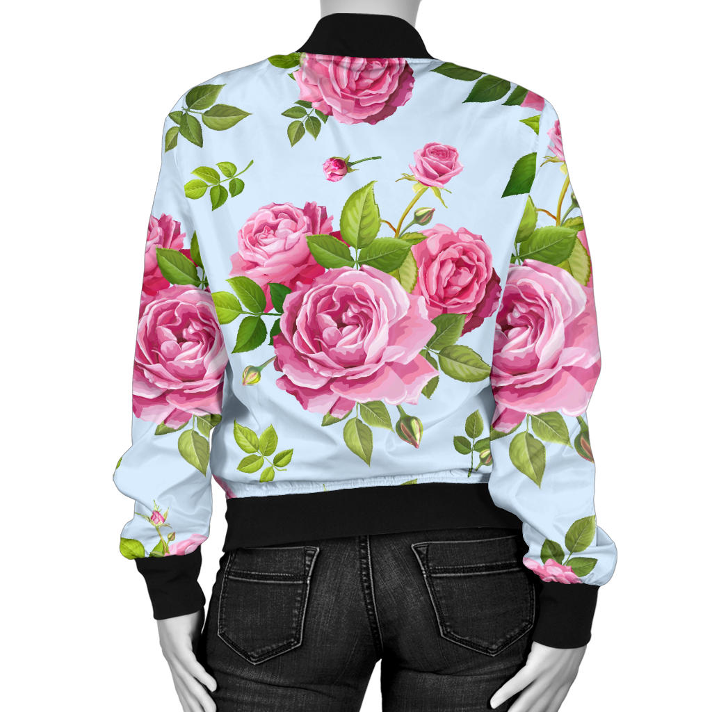 Rose Pink Pattern Print Design RO08 Women Bomber Jacket