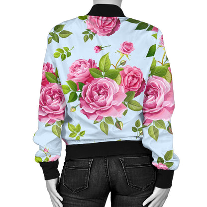 Rose Pink Pattern Print Design RO08 Women Bomber Jacket