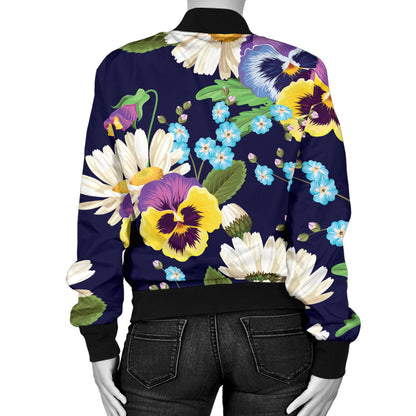 Pansy Pattern Print Design PS03 Women Bomber Jacket