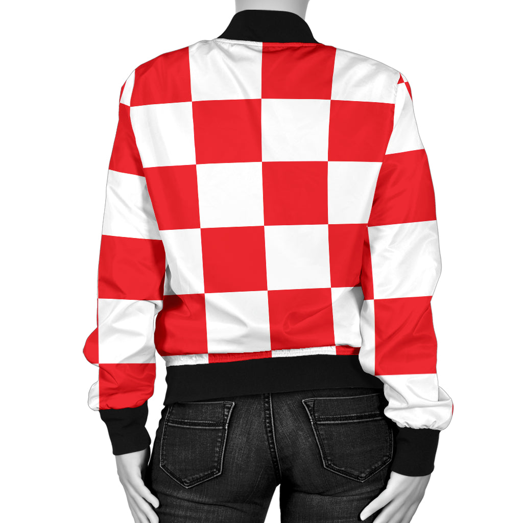 Checkered Red Pattern Print Design 04 Women's Bomber Jacket