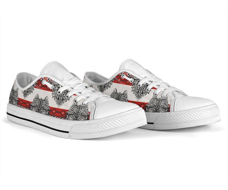 Native Indian Wolf White Bottom Low Top Shoes