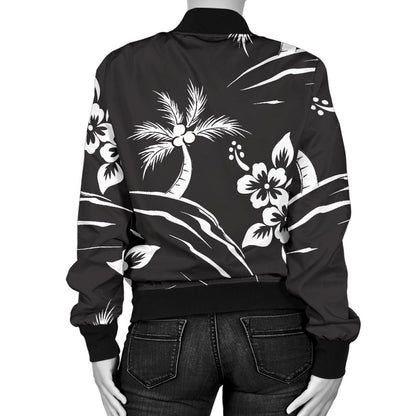 Palm Tree Pattern Print Design PT02 Women Bomber Jacket