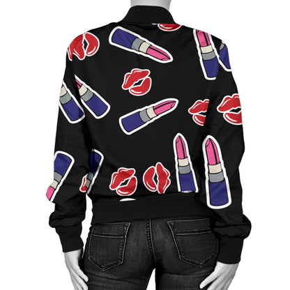 Lipstick Pattern Print Design LT01 Women Bomber Jacket