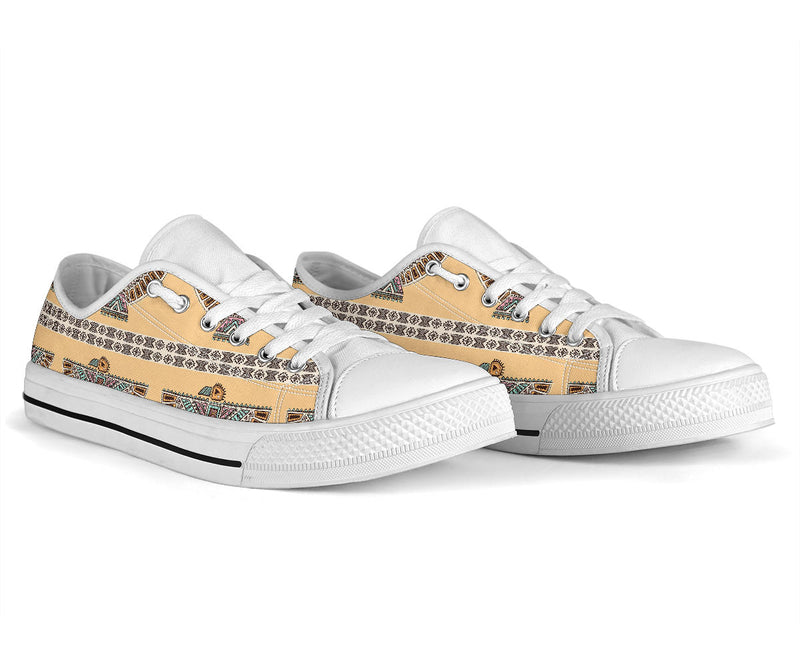 Native American Eagle Pattern White Bottom Low Top Shoes