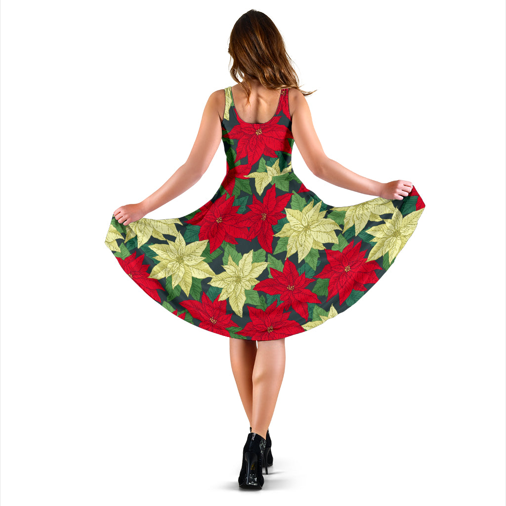 Poinsettia Pattern Print Design POT06 Midi Dress