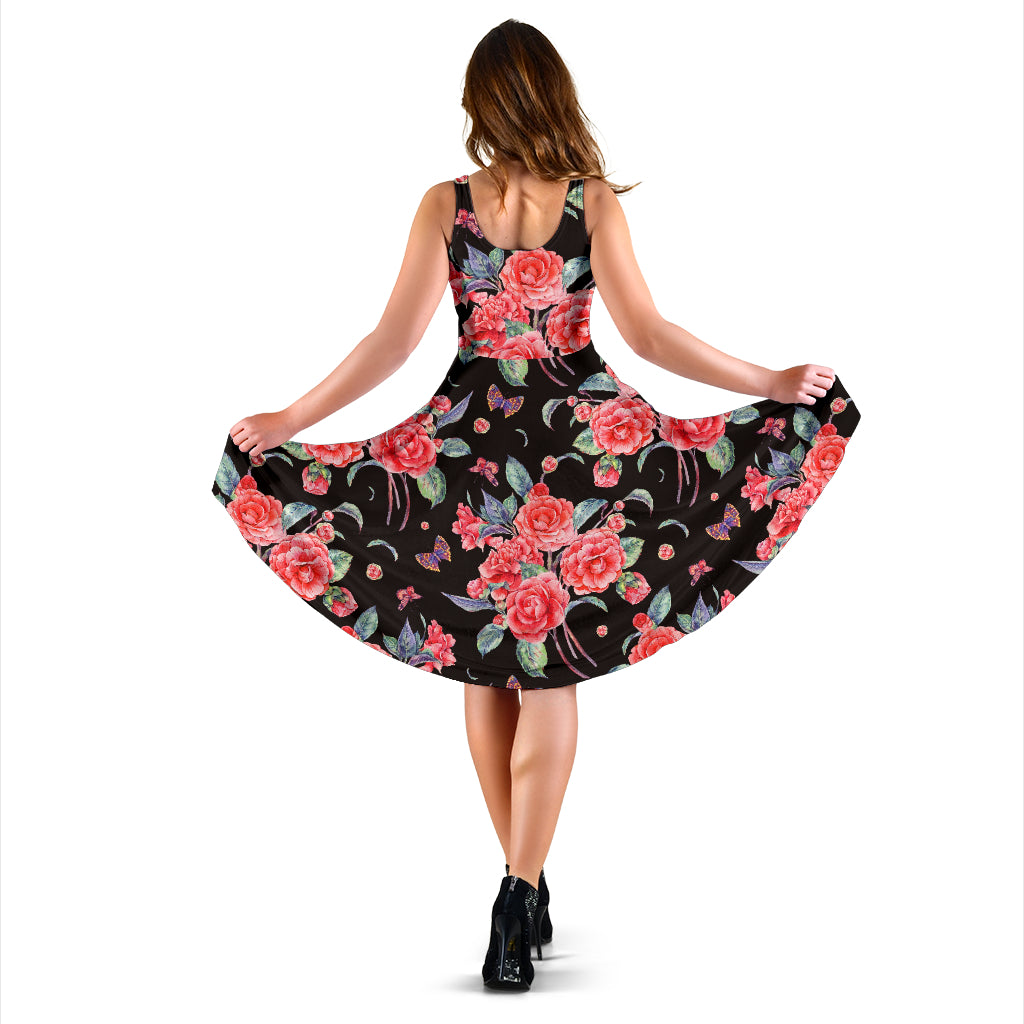 Camellia Pattern Print Design CM03 Midi Dress