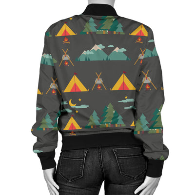 Camping Tent Pattern Print Design 03 Women's Bomber Jacket