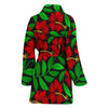 Red Hibiscus Embroidered Pattern Print Design HB032 Women Bathrobe