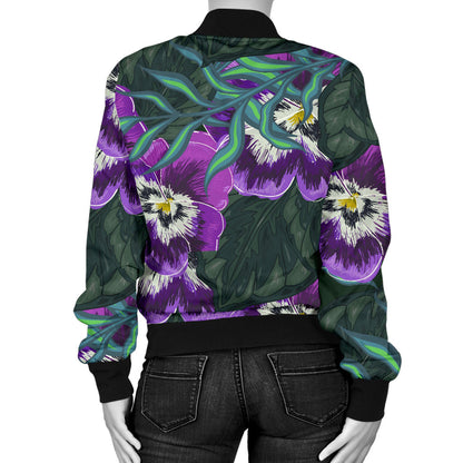 Pansy Pattern Print Design PS07 Women Bomber Jacket