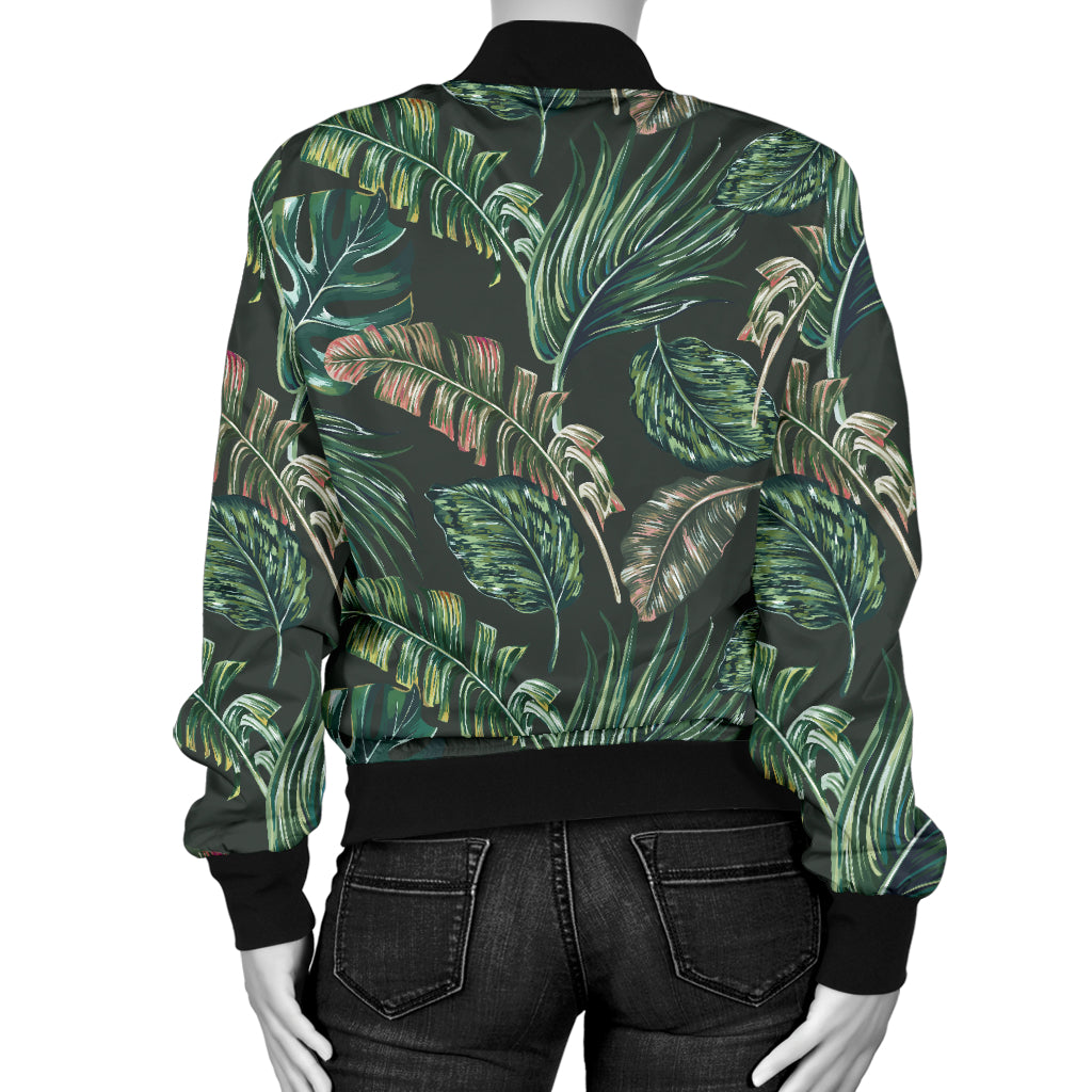 Banana Leaf Pattern Print Design 05 Women's Bomber Jacket