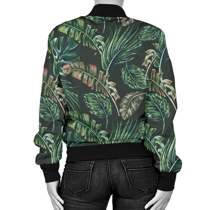 Banana Leaf Pattern Print Design 05 Women's Bomber Jacket