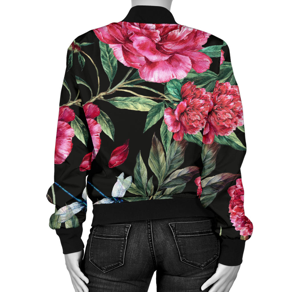 Peony Pattern Print Design PE04 Women Bomber Jacket