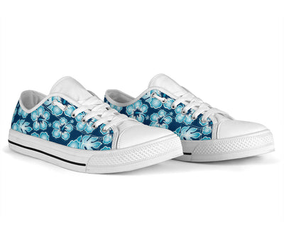 Blue Hibiscus Pattern Print Design HB011 White Bottom Low Top Shoes