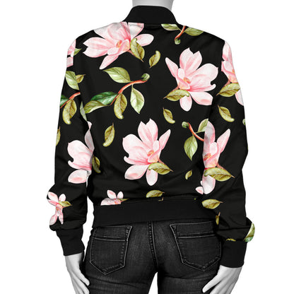 Magnolia Pattern Print Design MAG01 Women Bomber Jacket