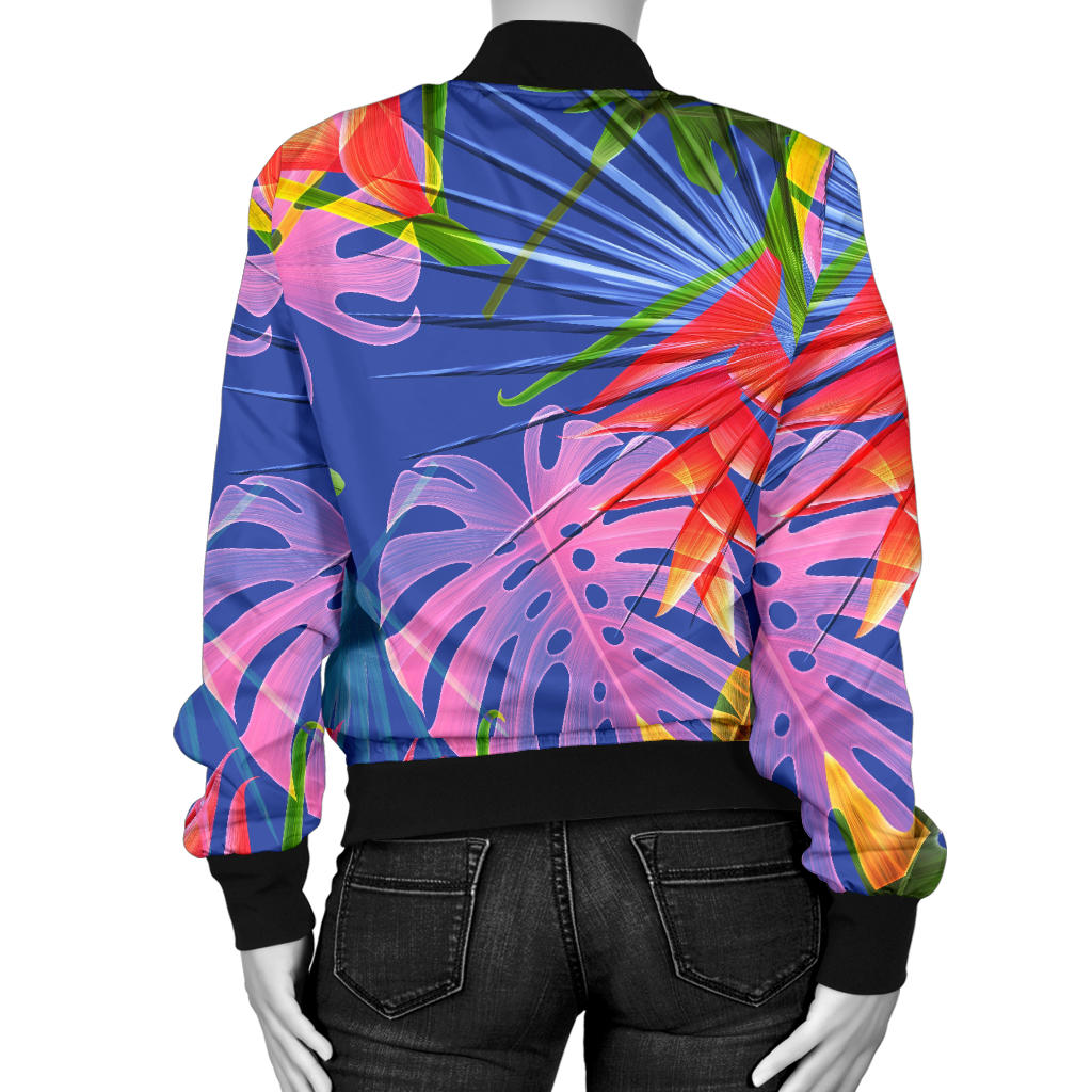 Tropical Flower Pattern Print Design TF025 Women Bomber Jacket