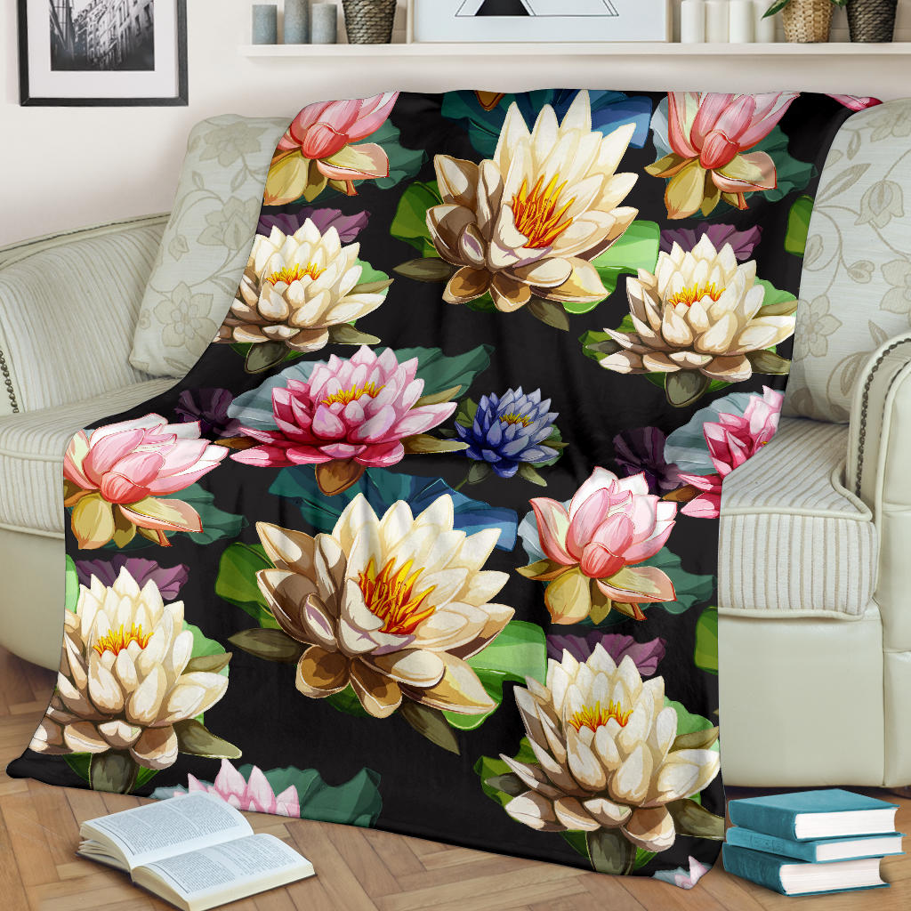 Water Lily Pattern Print Design WL02 Fleece Blanket