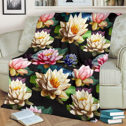 Water Lily Pattern Print Design WL02 Fleece Blanket