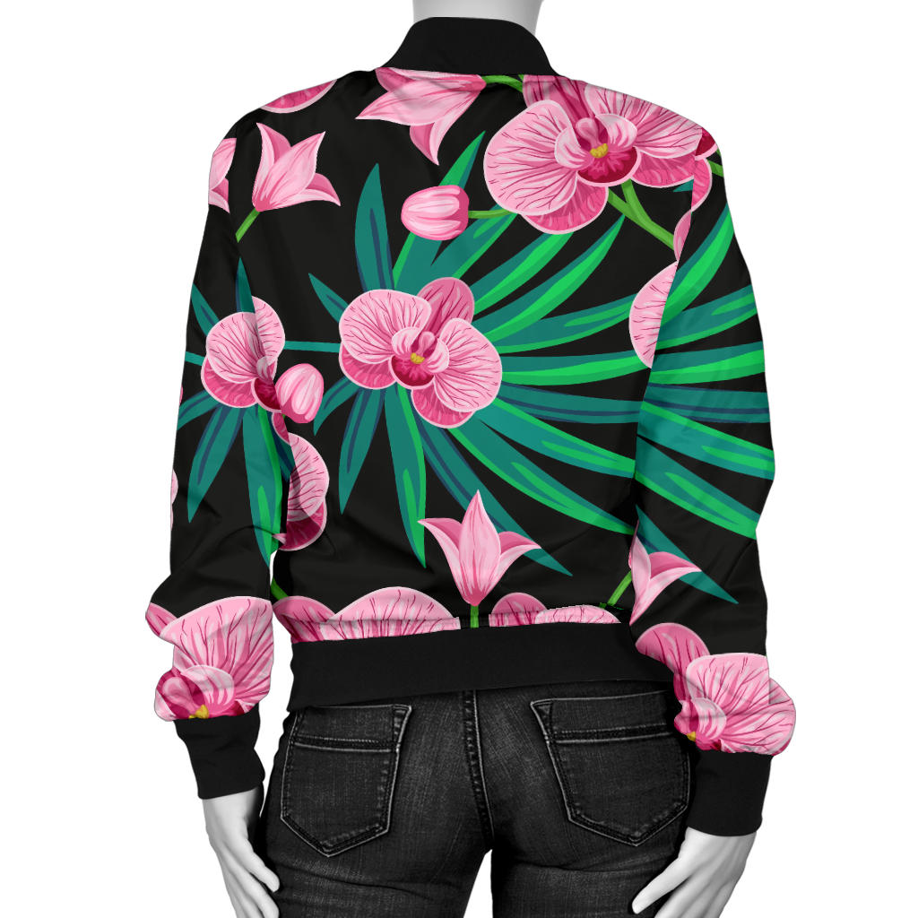 Orchid Pink Pattern Print Design OR06 Women Bomber Jacket