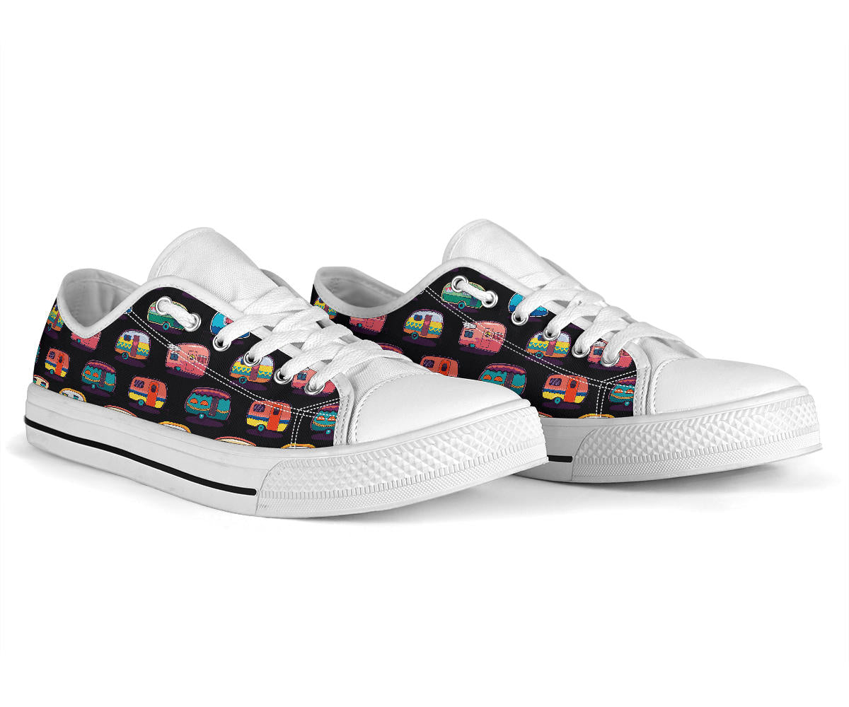 Camper Camping Pattern White Bottom Low Top Shoes