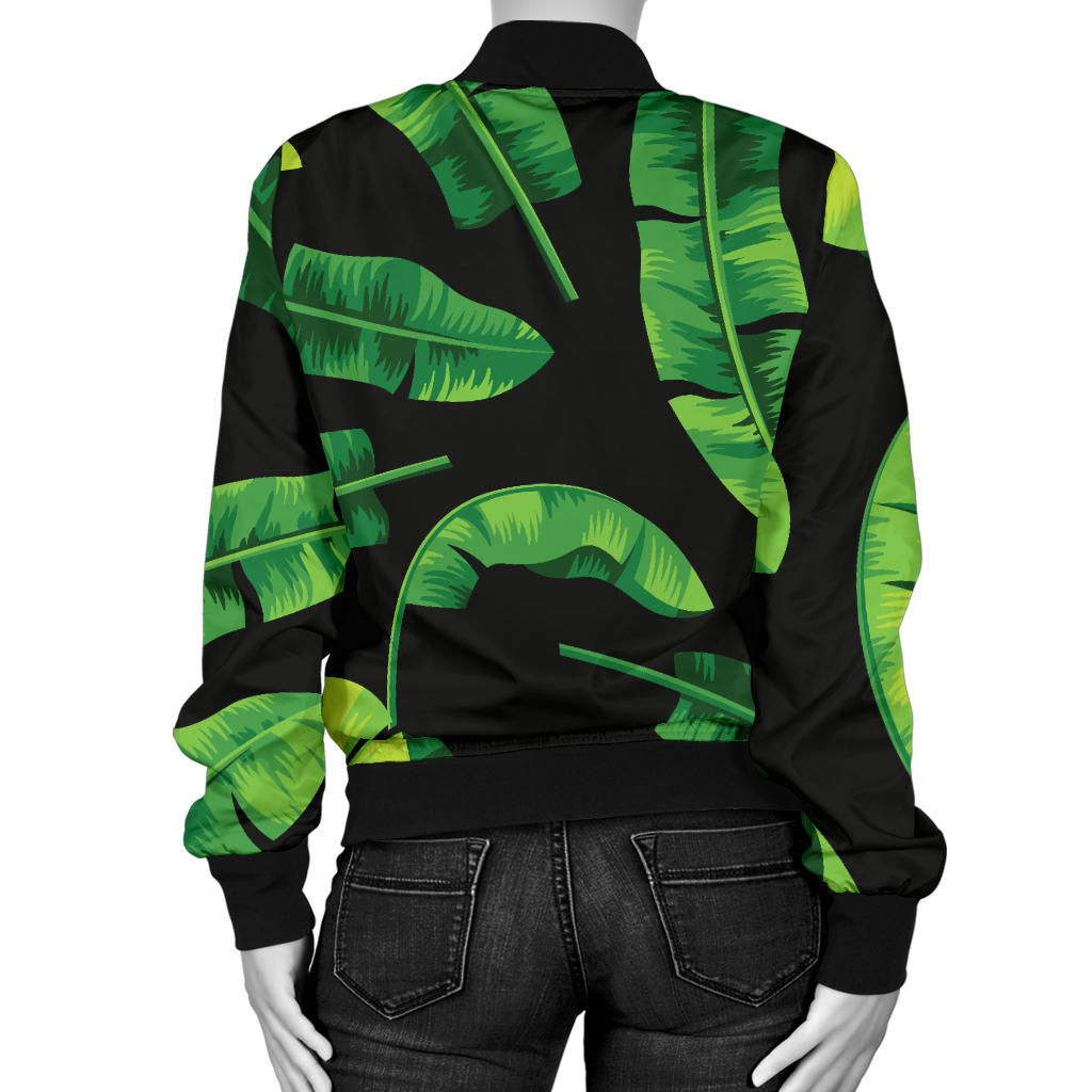 Banana Leaf Pattern Print Design BL02 Women Bomber Jacket