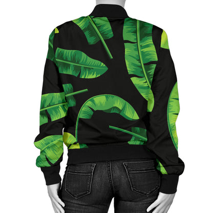 Banana Leaf Pattern Print Design BL02 Women Bomber Jacket
