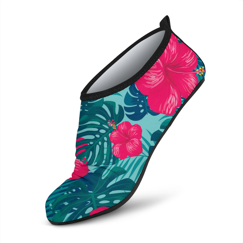 Red Hibiscus Pattern Print Design HB017 Aqua Water Shoes