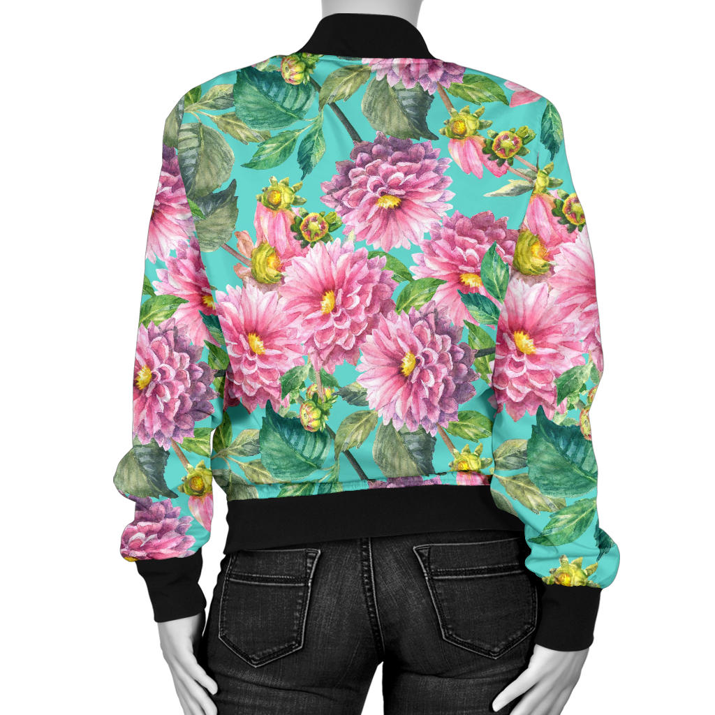 Dahlia Pattern Print Design DH07 Women Bomber Jacket