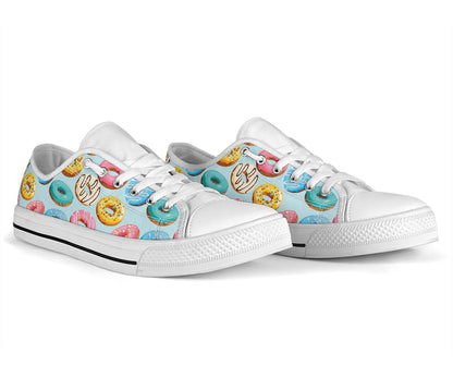Donut Pattern Print Design DN05 White Bottom Low Top Shoes
