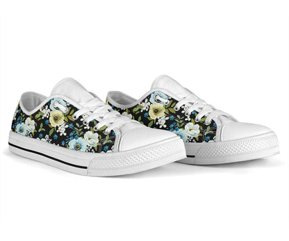 Anemone Pattern Print Design AM03 White Bottom Low Top Shoes