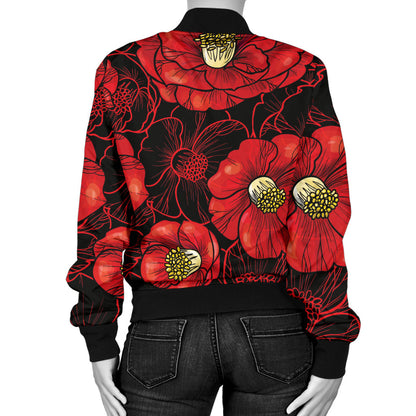 Camellia Pattern Print Design CM06 Women Bomber Jacket